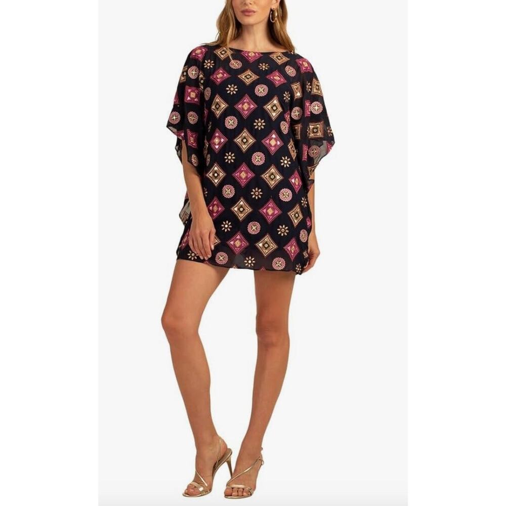 Trina Turk Women's Blue Anissa Kaftan cocktail Dress Size 6 Mini Wedding Guest